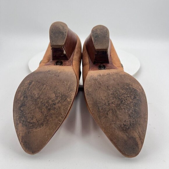 Frye Reina Women Size 5.5M Brown Cognac Suede Side Zip Heel Block Ankle Boot - Picture 10 of 16